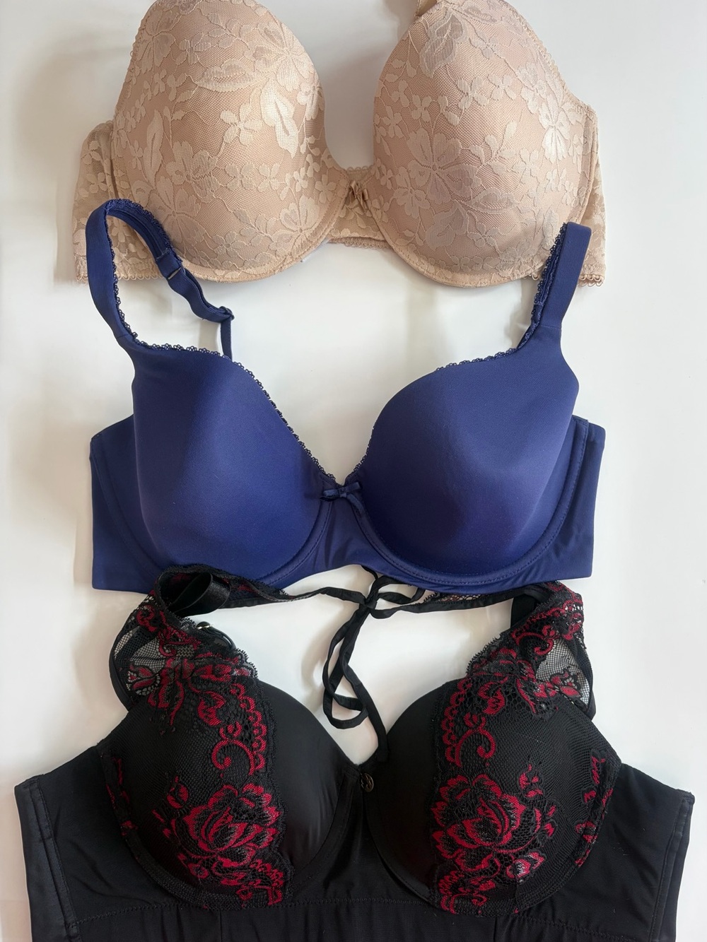 3 pack bundle value plus size Nude, Navy & Black Lace Push-Up Bra Set size 40C